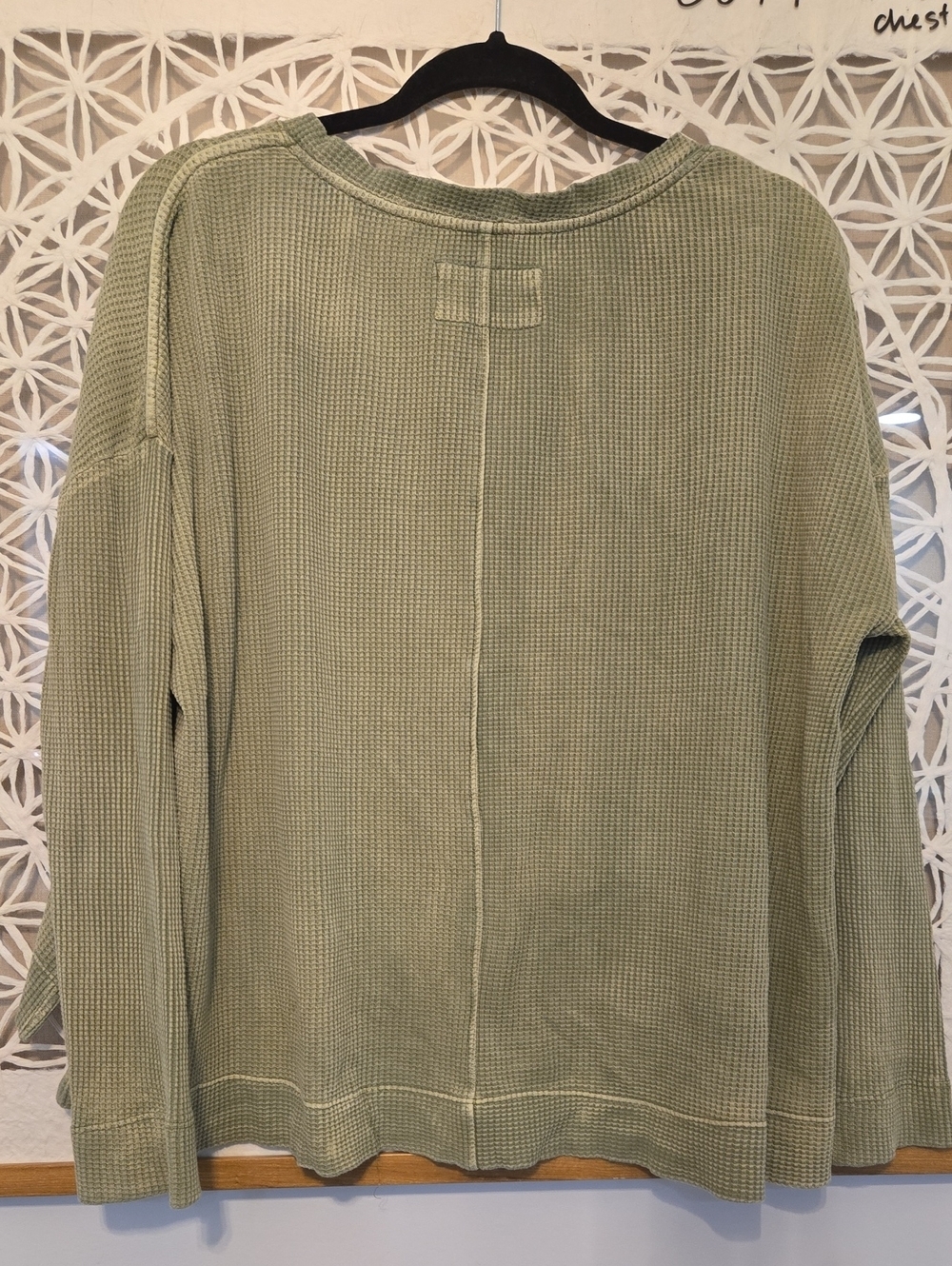 Pilcro Sage Green Waffle V-Neck Layered Pullover Women's Sz Small - Picture 6 of 6